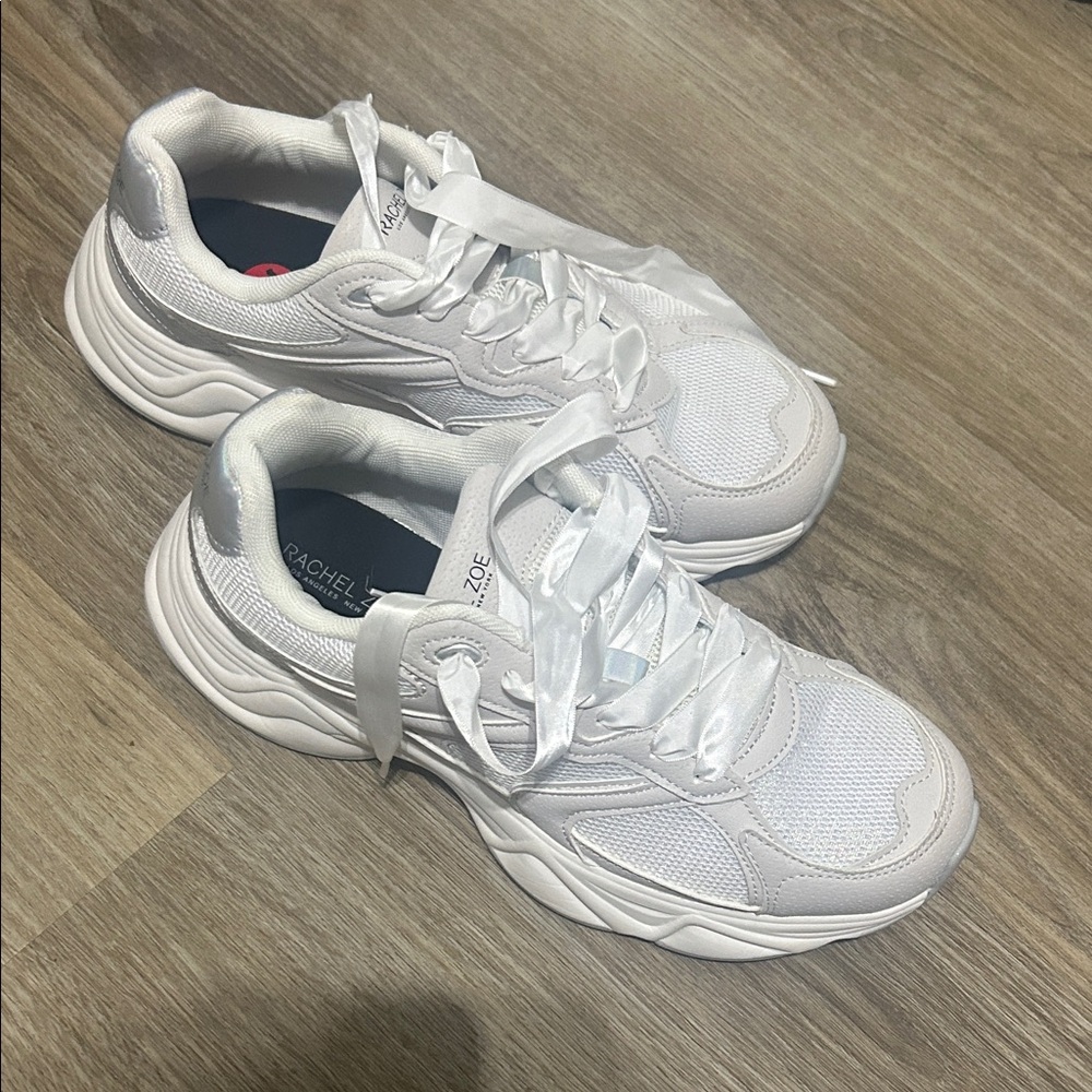 Rachel Zoe Satin-Lace White Platform Sneakers
